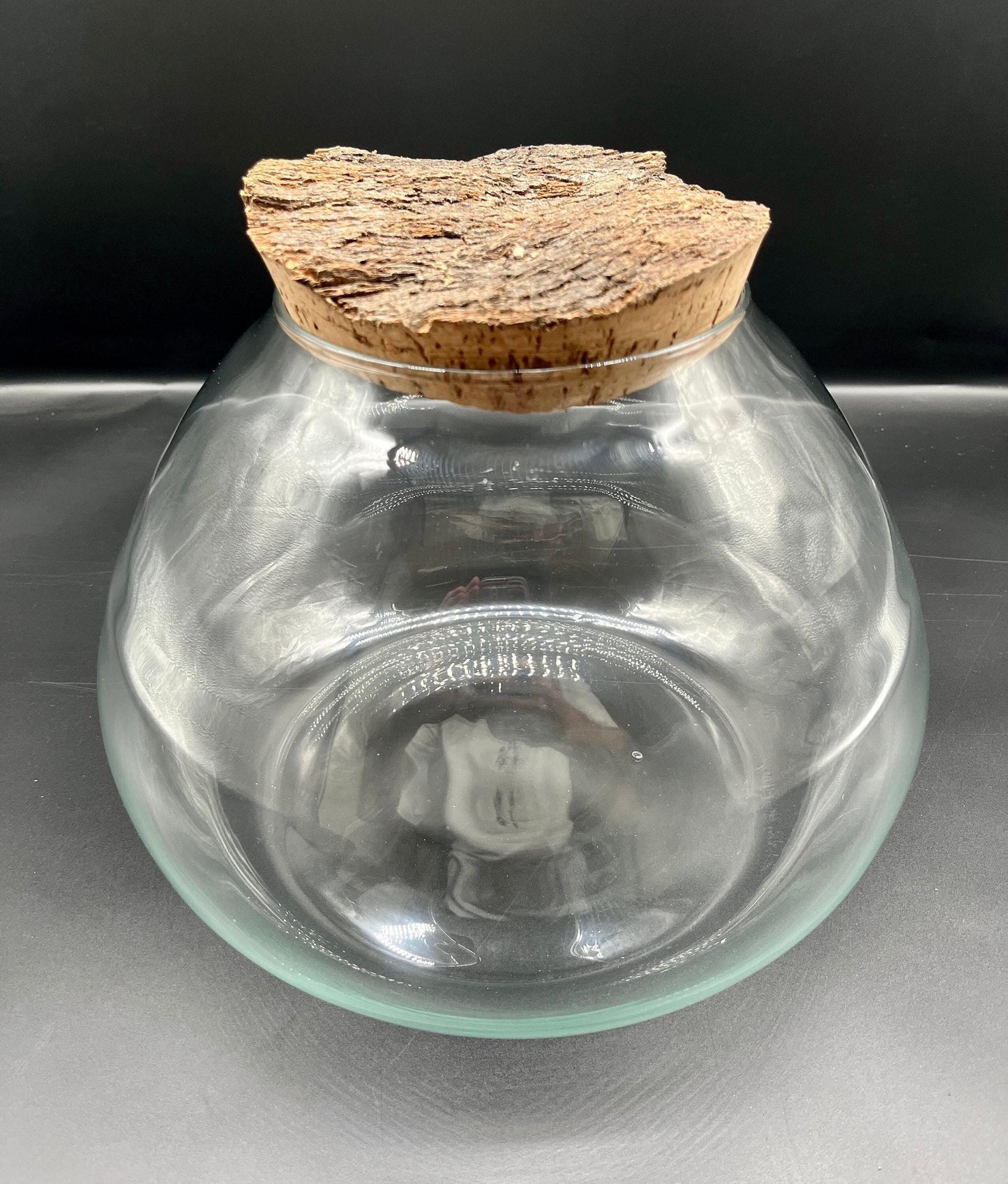 Rustic glass ball terrarium with bark top cork lid (300 x 220mm glass)